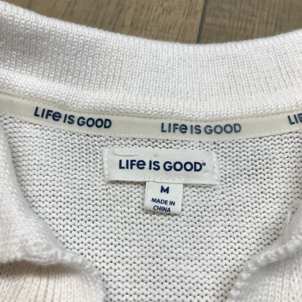 Life is Good Sweater Womens Size M White V-Neck Collared Daisy‎ Flower Pullover